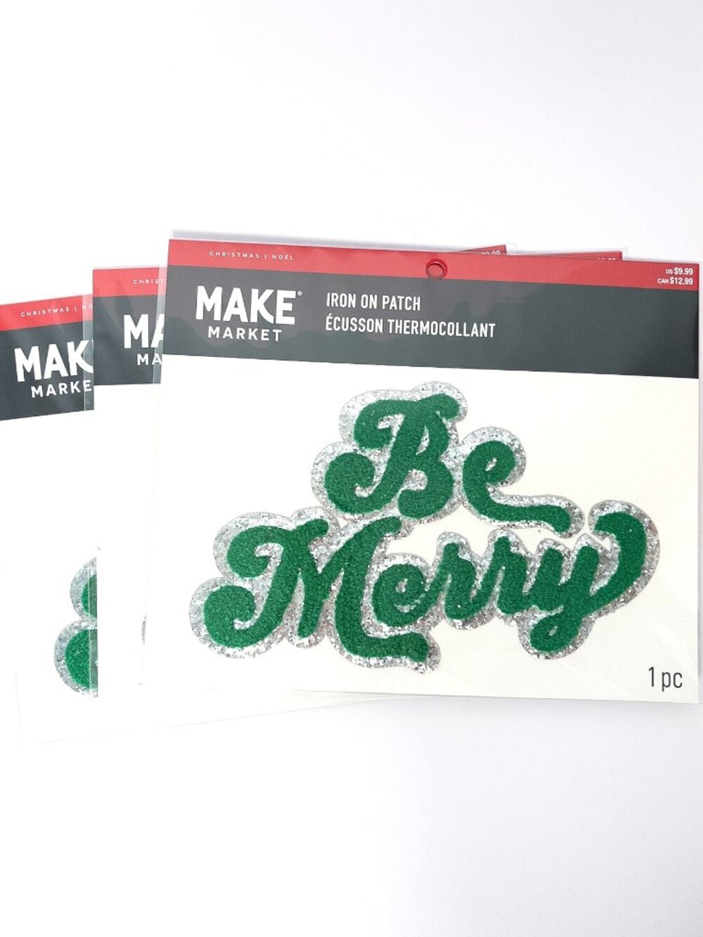 3 "Be Merry" Iron On Patches - Glitter & Chenille